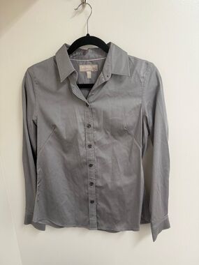 Banana Republic Non-Iron Tailored Button Down Shirt - Gray - Petite 8